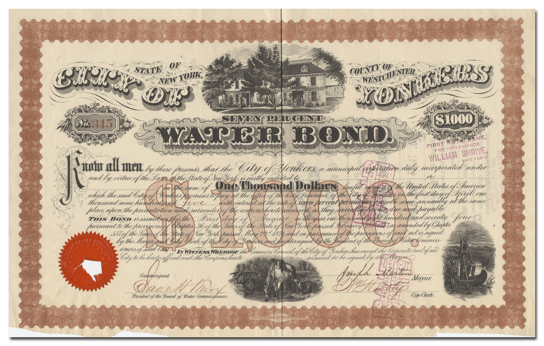 City of Yonkers, New York Bond Certificate