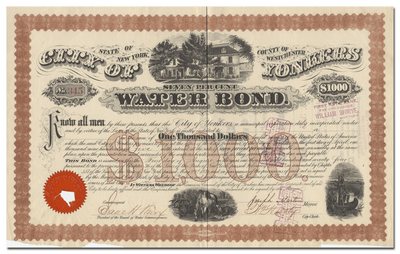 City of Yonkers, New York Bond Certificate