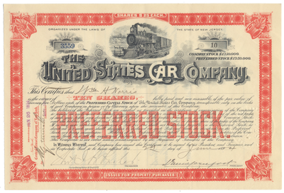 United States Car Company Stock Certificate