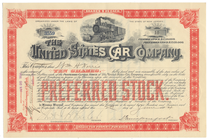 United States Car Company Stock Certificate