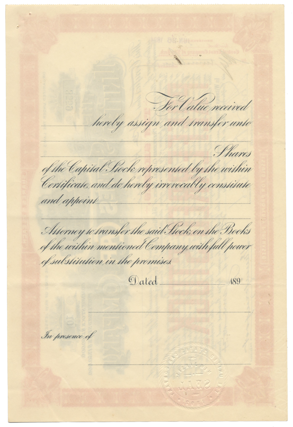 United States Car Company Stock Certificate