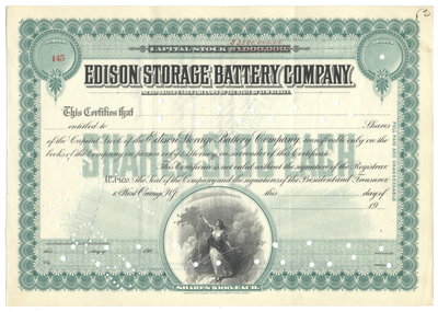Edison Storage Battery Company Stock Certificate