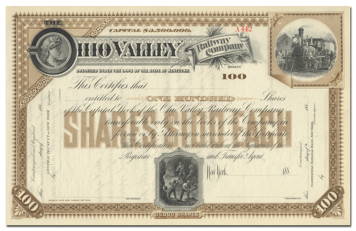 Ohio Valley Railway Company Stock Certificate