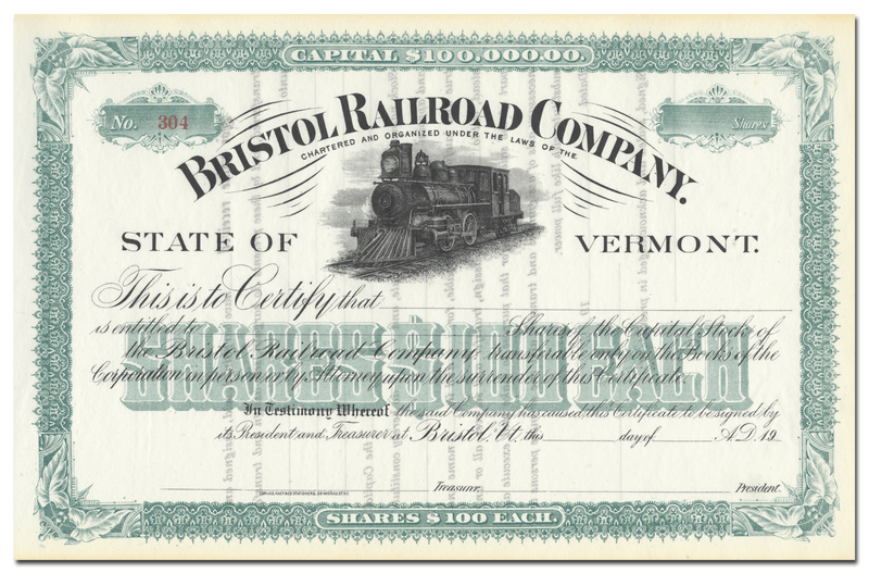 Bristol Railroad Company Stock Certificate