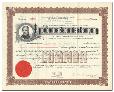 Tippecanoe Securities Company Stock Certificate