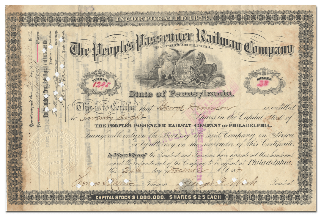 People's Passenger Railway Company of Philadelphia Stock Certificate