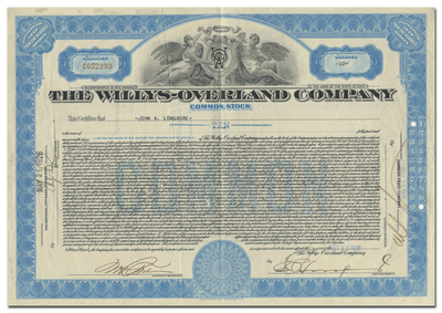 Willys-Overland Company Stock Certificate