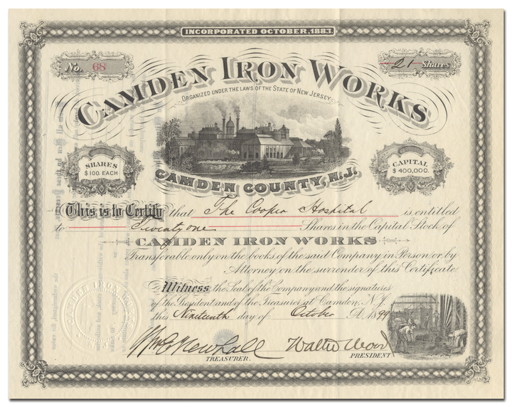 Camden Iron Works Stock Certificate