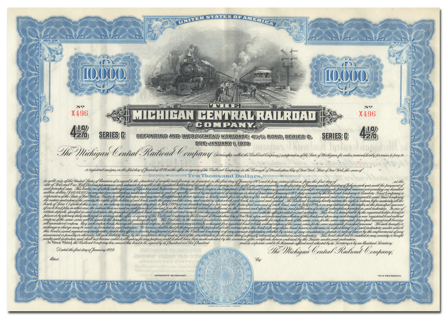 Michigan Central Railroad Company Bond Certificate