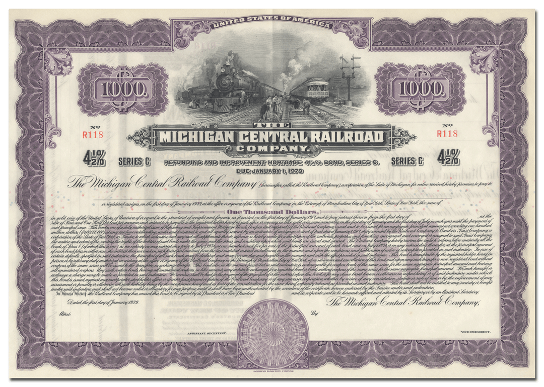 Michigan Central Railroad Company Bond Certificate