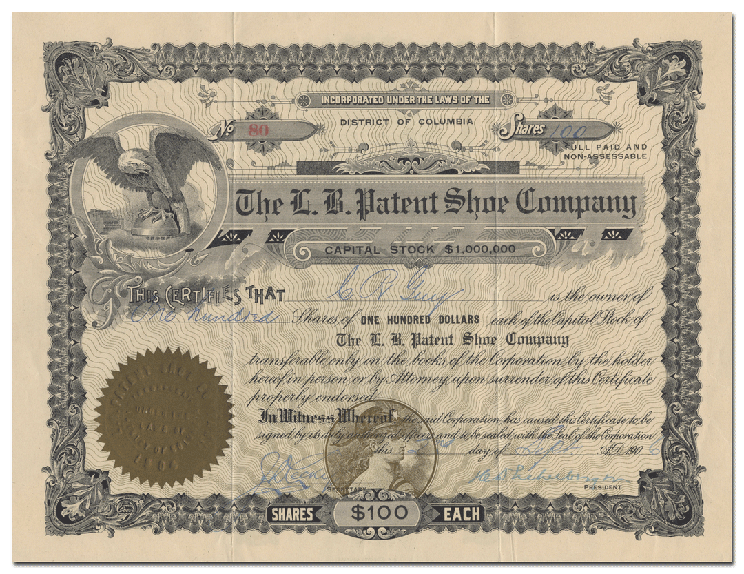 L. B. Patent Shoe Company Stock Certificate