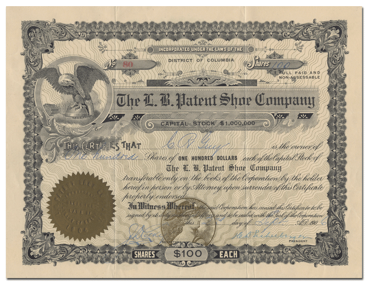 L. B. Patent Shoe Company Stock Certificate