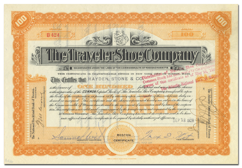 Traveler Shoe Company Stock Certificate