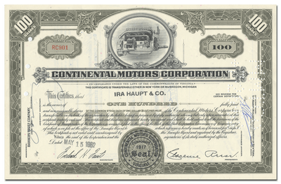 Continental Motors Corporation Stock Certificate