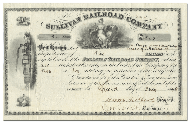 Sullivan Railroad Company Stock Certificate