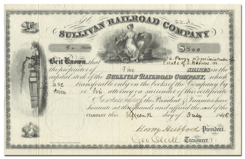 Sullivan Railroad Company Stock Certificate