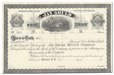 Jay Gould Mining Company Stock Certificate