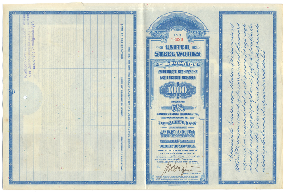 United Steel Works Corporation Bond Certificate