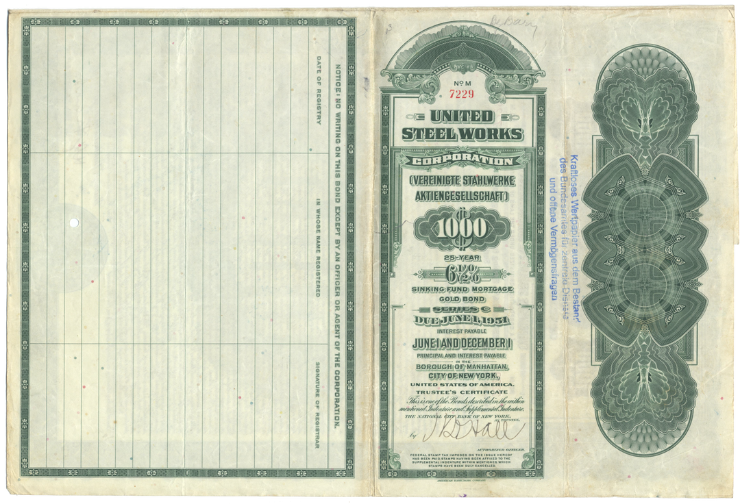 United Steel Works Corporation Bond Certificate