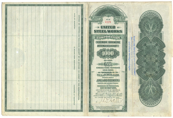 United Steel Works Corporation Bond Certificate