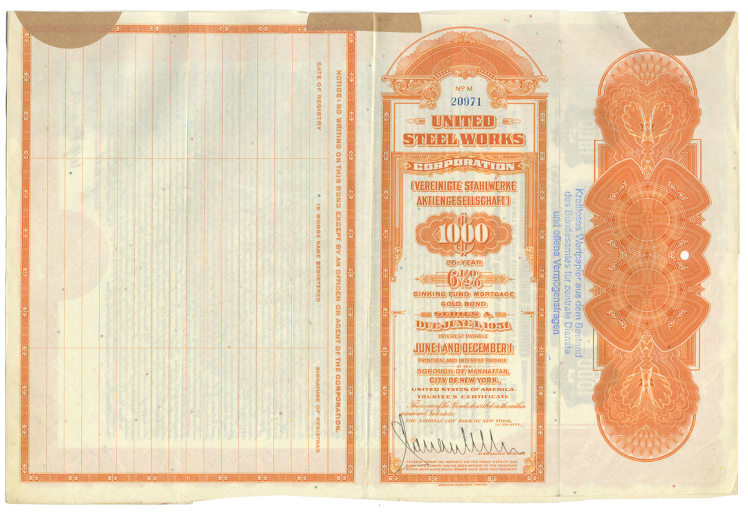 United Steel Works Corporation Bond Certificate