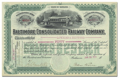 Baltimore Consolidated Railway Company Stock Certificate