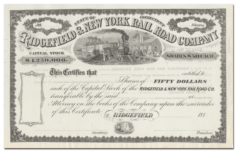 Ridgefield & New York Rail Road Company Stock Certificate