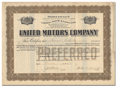 United Motors Company Stock Certificate