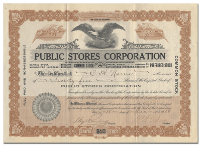 Public Stores Corporation Stock Certificate