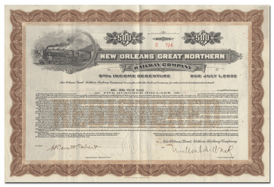 New Orleans Great Northern Railway Company Bond Certificate