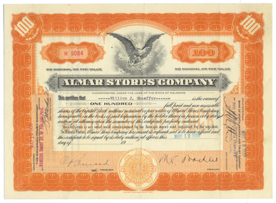 Almar Stores Company Stock Certificate