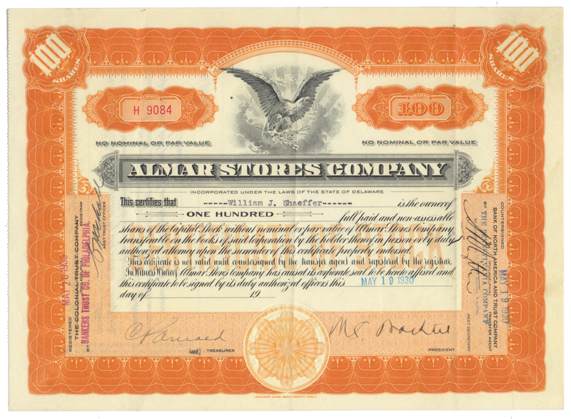 Almar Stores Company Stock Certificate