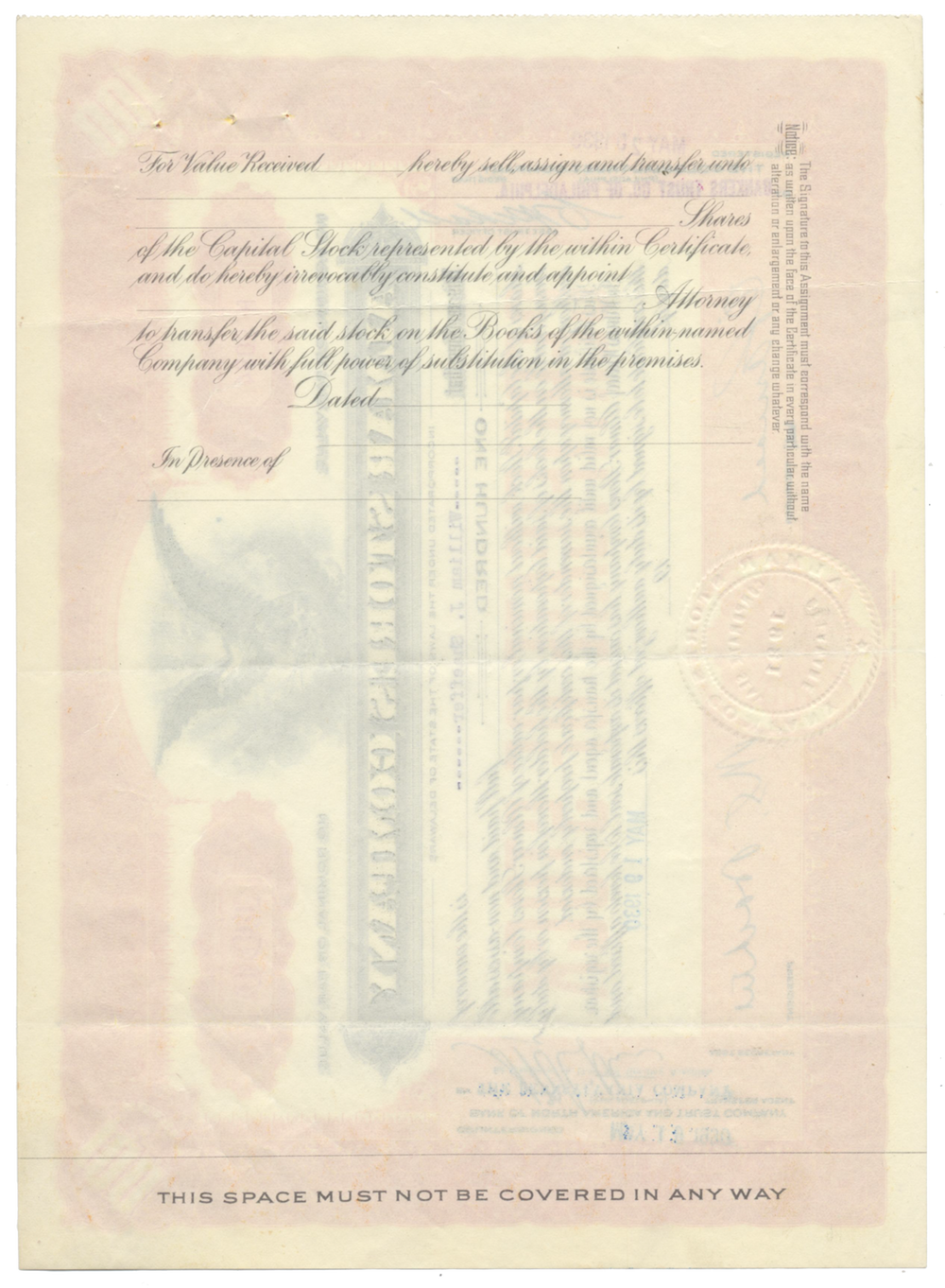 Almar Stores Company Stock Certificate