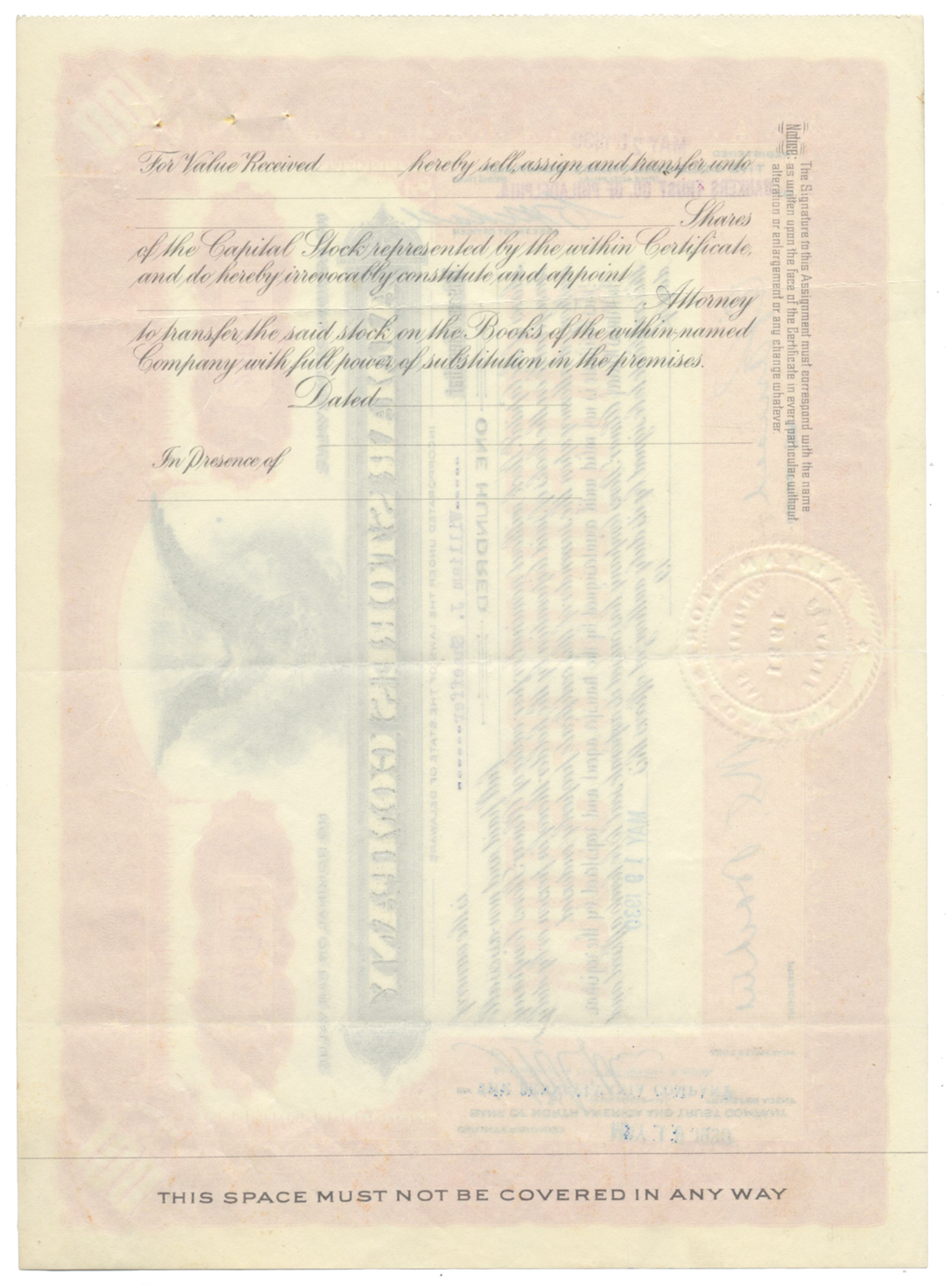 Almar Stores Company Stock Certificate