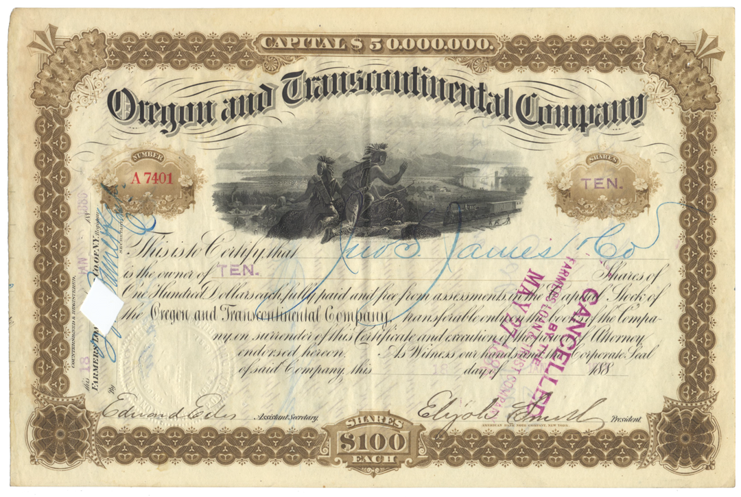 Oregon and Transcontinental Company Stock Certificate