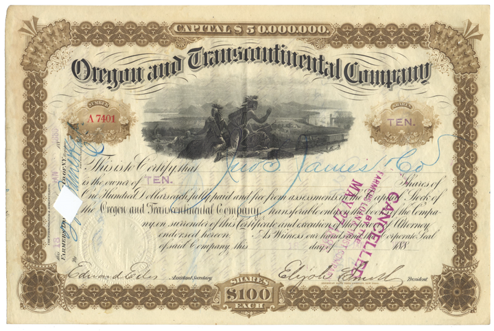 Oregon and Transcontinental Company Stock Certificate