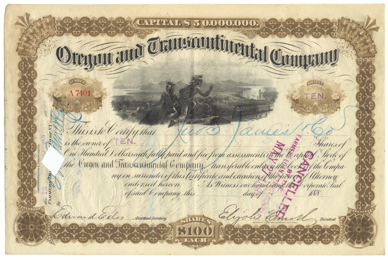 Oregon and Transcontinental Company Stock Certificate