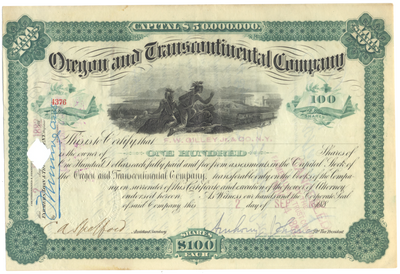 Oregon and Transcontinental Company Stock Certificate