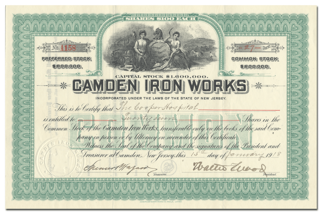 Camden Iron Works Stock Certificate