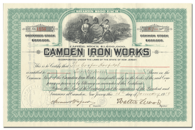 Camden Iron Works Stock Certificate