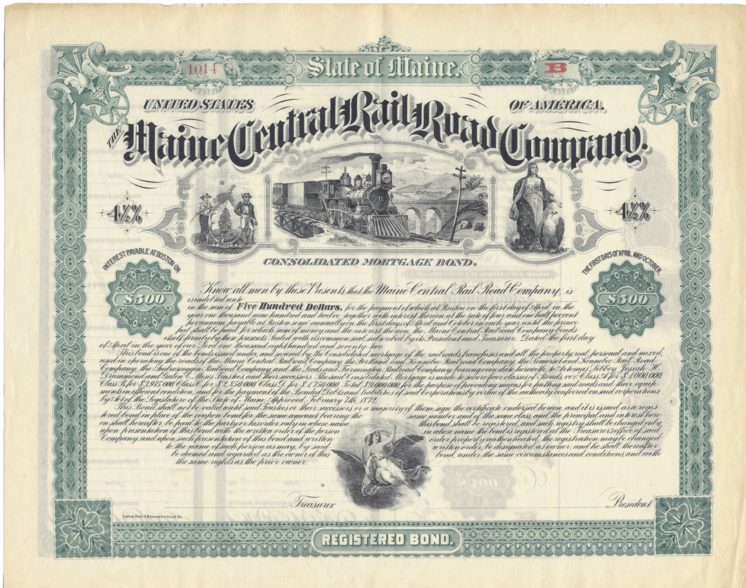 Maine Central Rail Road Company Bond Certificate