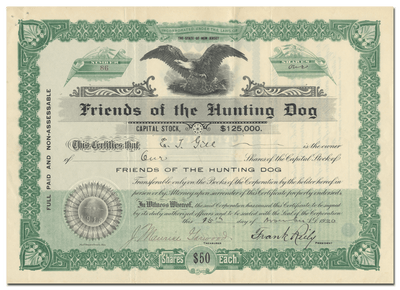Friends of the Hunting Dog Stock Certificate