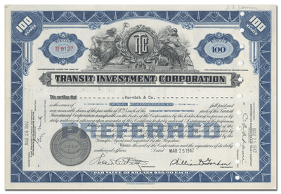 Transit Investment Corporation Stock Certificate