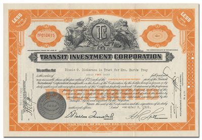 Transit Investment Corporation Stock Certificate