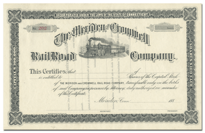 Meriden and Cromwell Rail Road Company Stock Certificate
