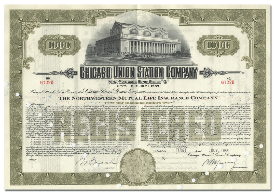 Chicago Union Station Company Bond Certificate