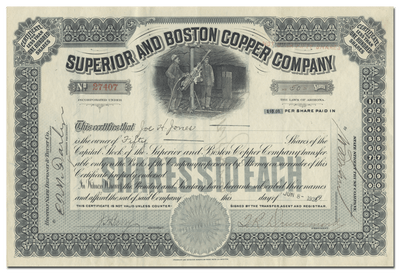Superior and Boston Copper Company Stock Certificate