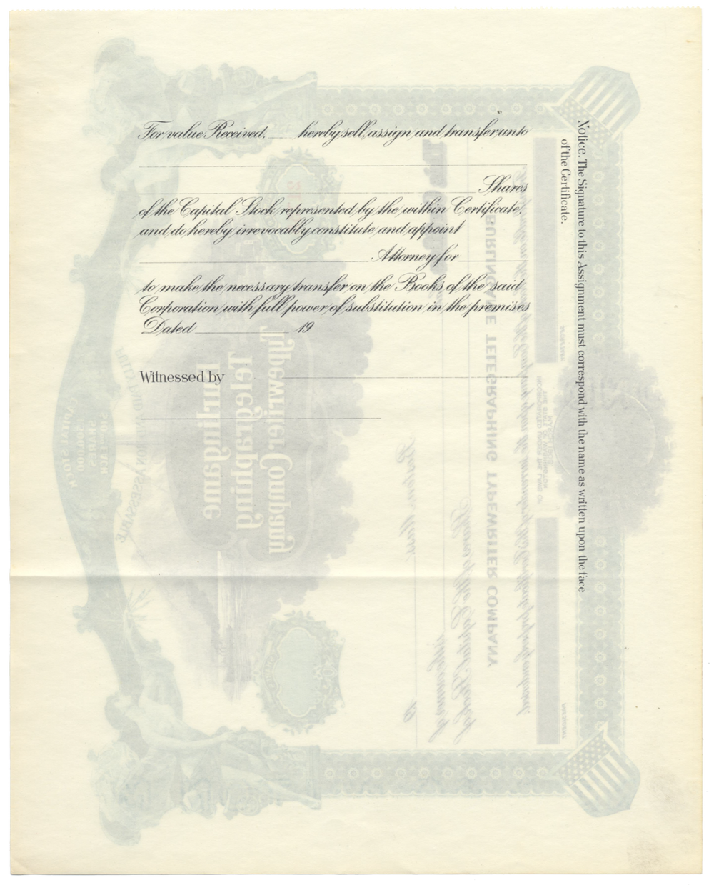 Burlingame Telegraphing Typewriter Company Stock Certificate