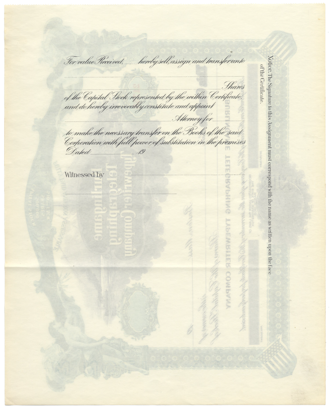 Burlingame Telegraphing Typewriter Company Stock Certificate