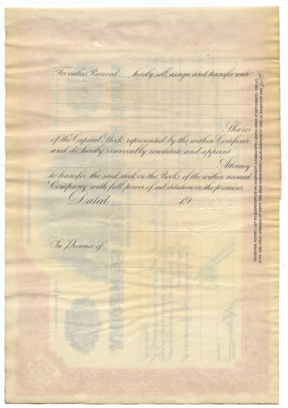 Cole Motor Car Company Stock Certificate